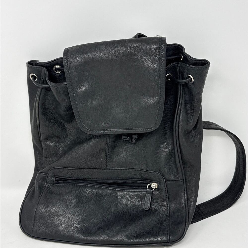 Vintage Wilson Black Leather Drawstring Backpack
